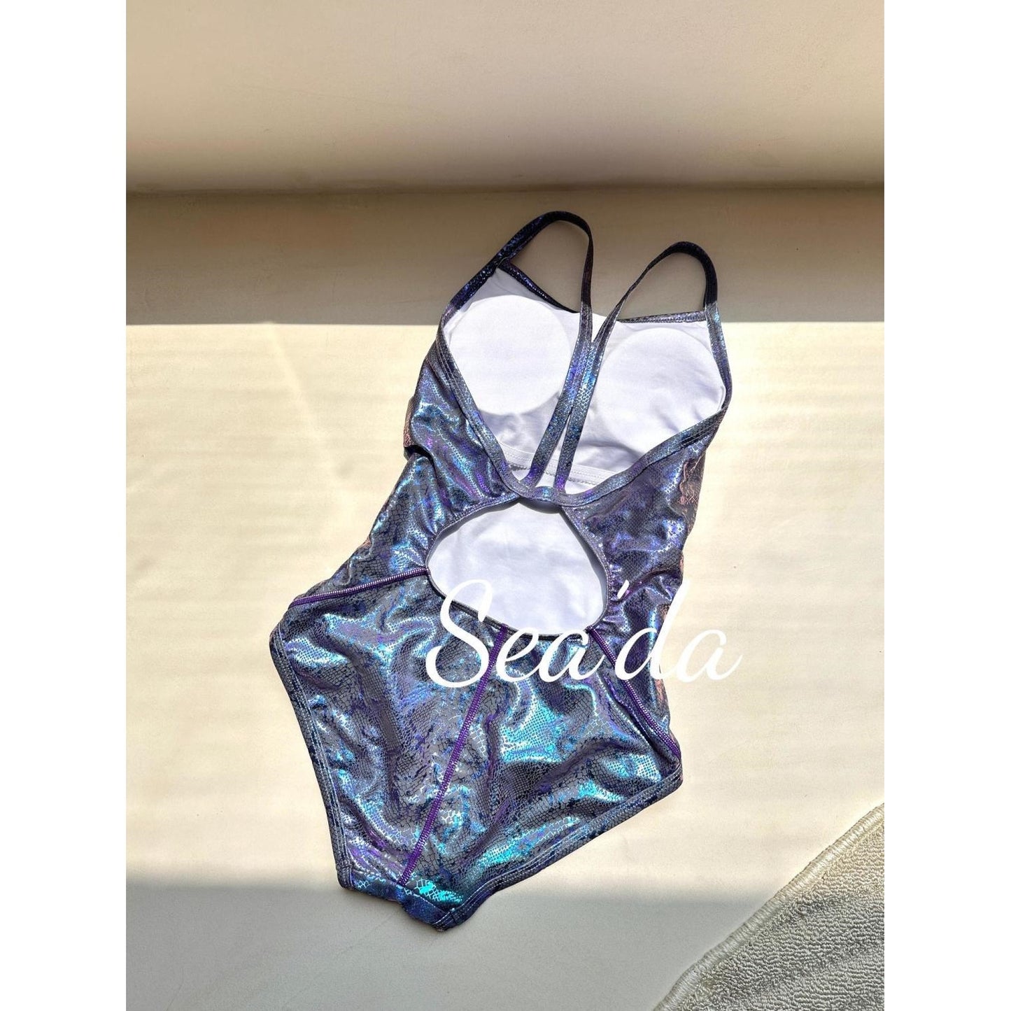 ridescent Purple Python Print One Piece Swimsuit for Women, Racerback Bathing Suit