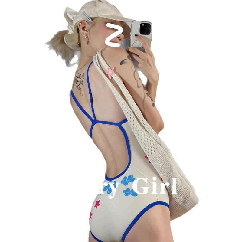 Mermaid & Floral Print Racing Swimsuit