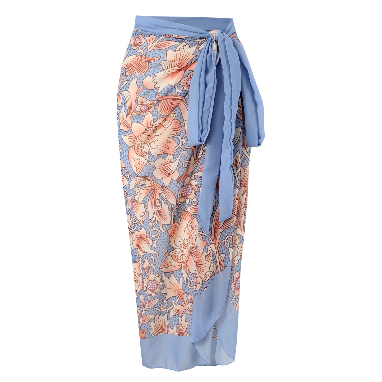Romantic Floral Print Tie-Front One-Piece Swimsuit with Adjustable Straps & Long Wrap Sarong