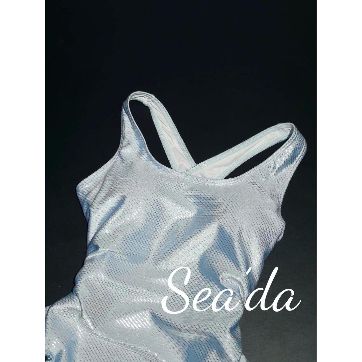 Shimmery Light Blue One Piece Swimsuit for Women, Cutout Side Racerback Bathing Suit