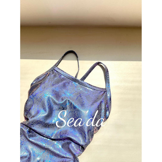 ridescent Purple Python Print One Piece Swimsuit for Women, Racerback Bathing Suit
