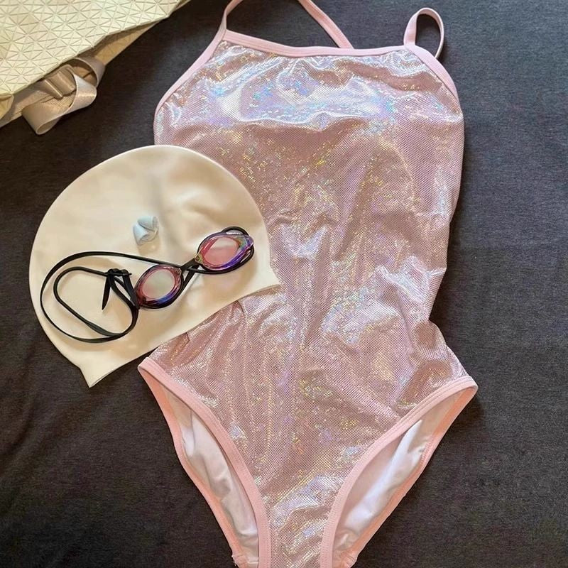 Holographic One Piece Swimsuit for Women, Racerback Bathing Suit in Multiple Colors